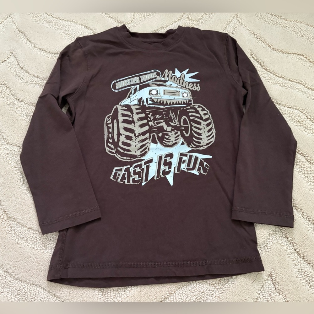 George Brown Long-Sleeve Tee with Light Blue Monster Truck Graphic
